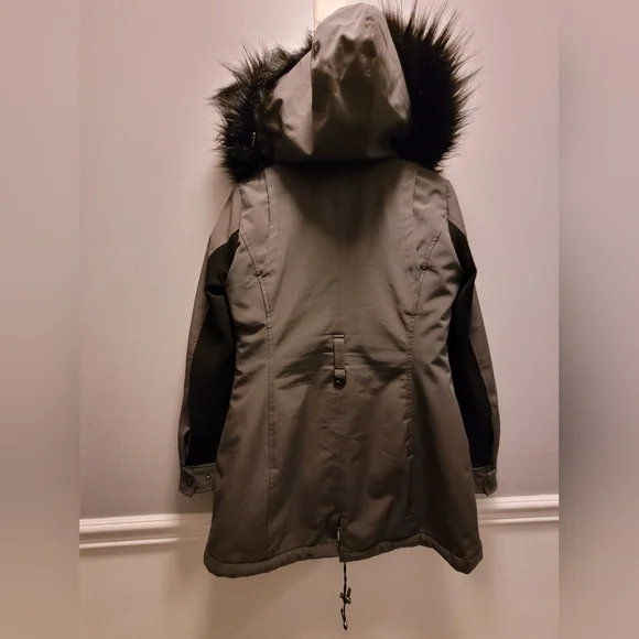 Calvin Klein Pea Coat w/ Detachable Fur Hood GREY & Black Accents - Picture 2 of 5